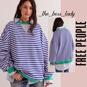 Free People sweatshirt pullover activewear classic striped crewneck cozy casual
